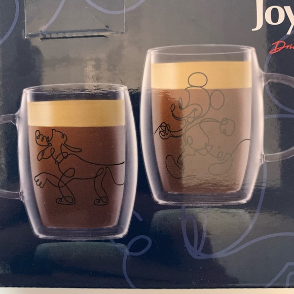 Set Of 2 Joyjolt Disney Espresso Cup Double Walled Glass Mickey Pluto Coffee Tea - Picture 8 of 9